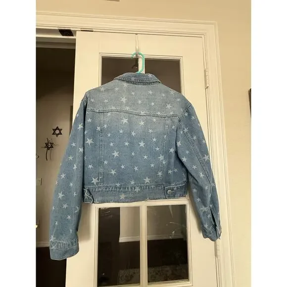 Highway Jeans Star Print Cropped Denim Jacket Women’s Medium Blue Jean Coat - Picture 4 of 8